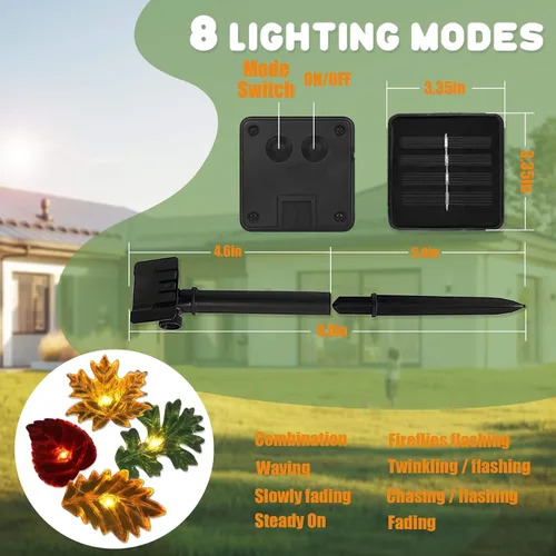 Vista 5 de Guirnalda de luces solares de hojas de otoño para decoración de jardín, luz impermeable para patio, Acción de Gracias, Navidad, 40 LED, 14 pies