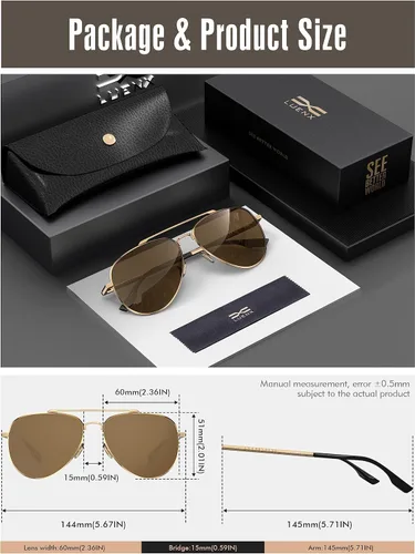 Vista 7 de LUENX, Aviator - Gafas de sol polarizadas, para hombres y mujeres, protección UV 400, con funda 60MM
