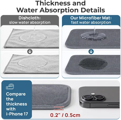 Vista 6 de PoYang Paquete de 2 Alfombrillas para Grifo de Fregadero de Cocina Protector contra Salpicaduras Corto: Alfombrilla de Microfibra Súper Absorbente