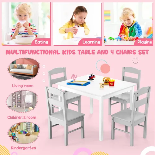 Vista 8 de Costzon Juego de Mesa y Sillas para Niños, Mesa de Actividades de Madera de 5 Piezas y Sillas para Artes, Manualidades, Tareas, Hora de Merienda