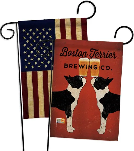 Vista 9 de Boston Terrier Brewing Garden Banderas de 2 piezas de animales, perros, cachorros, patas arruinadas, piel canina, mascota, naturaleza, granja
