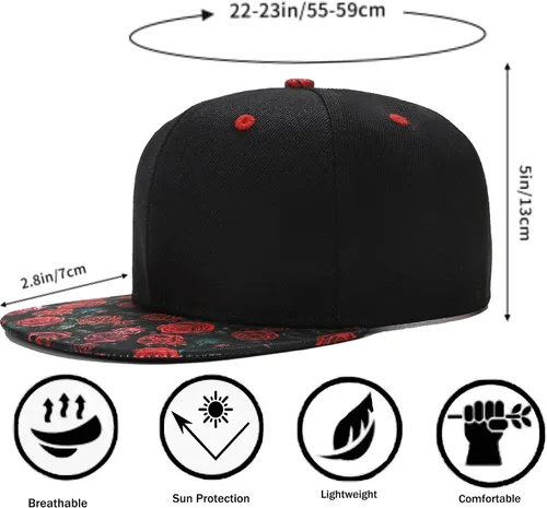 Vista 13 de Gorra de béisbol para hombre, estilo hip hop, visera plana, ajustable, unisex, ajustable, transpirable
