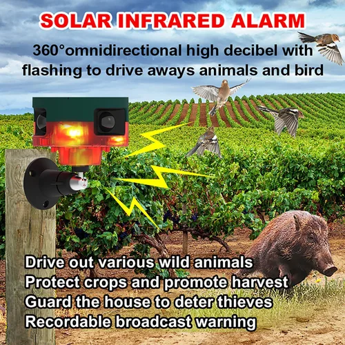 Vista 2 de Luces de alarma de seguridad con sensor solar para exteriores, detector de movimiento de 360°, luz estroboscópica intermitente, lámpara de Rojo 1