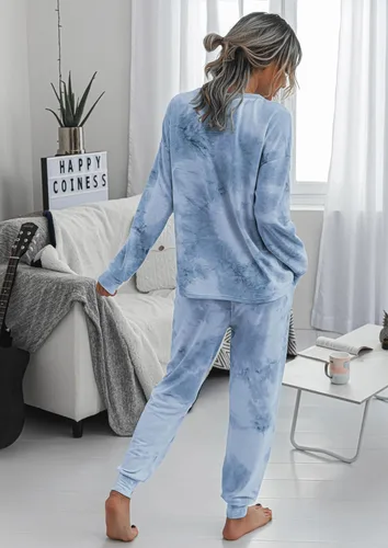 Vista 67 de Prettygarden - Conjunto de pijama de dos piezas para mujer, diseño de teñido anudado, sudadera informal de manga larga con pantalones largos, ropa