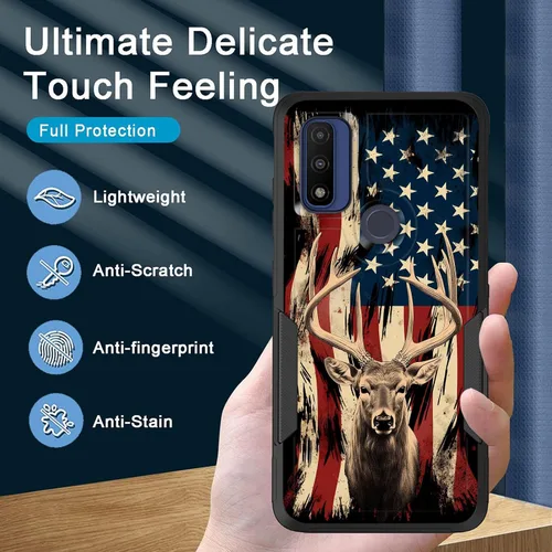 Vista 7 de Para Moto G Power 2022 – Funda protectora resistente de doble capa de policarbonato duro híbrido de goma suave a prueba de golpes – Ciervo