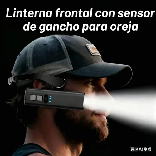 Vista 2 de Linterna frontal LED para colgar en las orejas, recargable, sensor de movimiento, luz manos libres, batería de 1200 mAh de larga duración, haz ancho