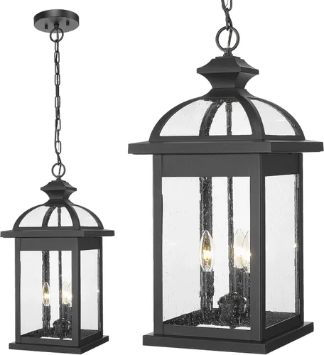 Vista 11 de Darkaway Farol colgante para exteriores, luz colgante de porche con vidrio de aluminio para exteriores, para porche, patio, entrada