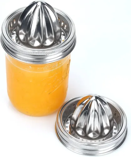 Vista 5 de Mason Jar - Tapa exprimidora de acero inoxidable (2 piezas), escariador de cítricos para tarro Mason de boca ancha, exprimidor de limón, exprimidor
