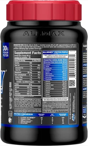 Vista 11 de ALLMAX Classic AllWhey - Proteína en polvo de suero de leche, chocolate, 2 libras, 1.06 oz de proteína por cucharada, sin gluten, baja en azúcar