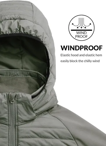 Vista 5 de BALEAF Men's Running Jacket Lightweight Thumble Hole Warm Up Puffer Jacket Hybrid Thermal Coat Insulated Hiking Golf