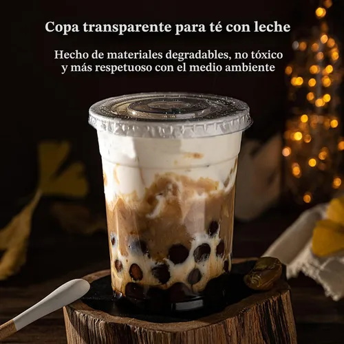Vista 6 de Juego de 50 vasos de plástico transparente con tapas planas, vasos desechables de café helado de 16 onzas con pajitas y calcomanías, vasos