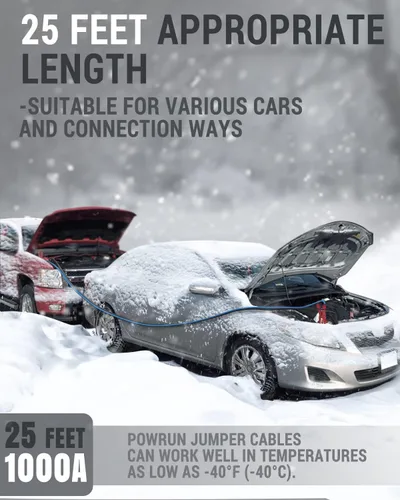 Vista 4 de Powrun Cables de puente P025 para batería de automóvil de 12/24 V, cables de refuerzo de servicio pesado de 1000 A con bolsa de transporte, kit