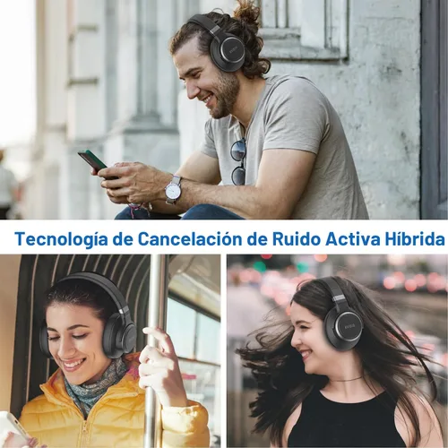 Vista 5 de KVIDIO Auriculares con cancelación activa de ruido, 70 horas de reproducción, auriculares Bluetooth inalámbricos con micrófono, modo