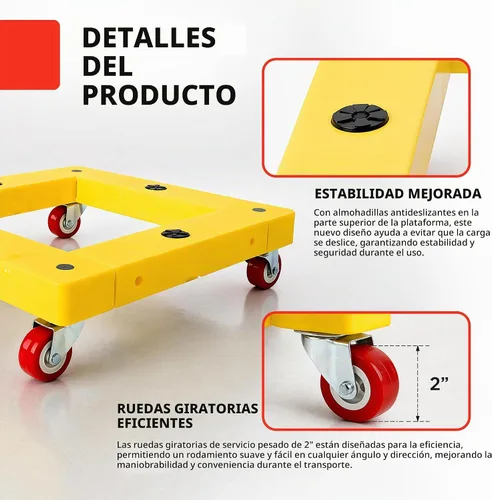 Vista 6 de Maxworks 50698 - Rodillo cuadrado para muebles, carrito de mudanza, amarillo, capacidad de 300 libras, 16 x 16 pulgadas