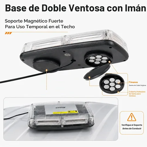 Vista 3 de Xprite Luz estroboscópica LED ámbar COB para techo, base magnética de 12 V, barra de luz de precaución con 19 patrones de flash para construcción