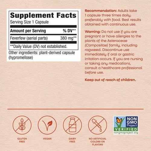 Vista 6 de Nature's Way Cápsulas de hierbas de matricaria, 380 mg por porción, veganas