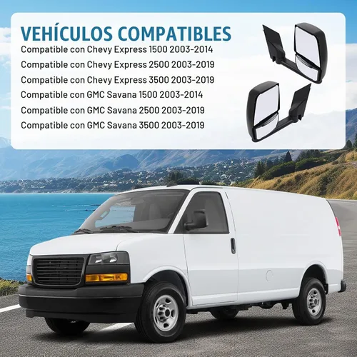Vista 2 de JDMSPEED Espejo retrovisor lateral izquierdo del conductor compatible con Chevy Express GMC Savana 1500/2500/3500 2003-2019 con ajuste manual