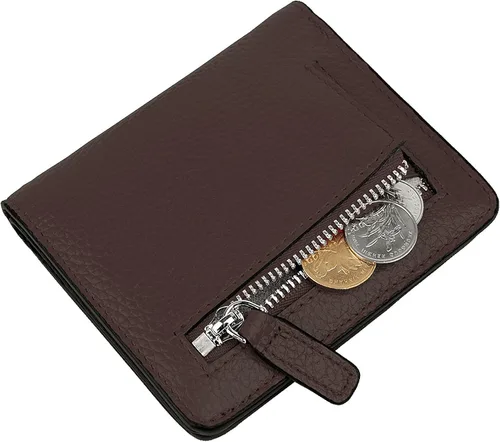Vista 6 de BIG SALE-AINIMOER billetera de bolsillo pequeña con cremallera, plegable, compacta de cuero con bloqueo por identificación por radiofrecuencia
