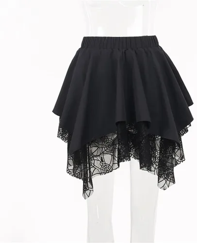 Vista 6 de TOMETO STAR Faldas irregulares de malla para mujer, con cremallera de pentagrama, punk gótica, oscuridad, falda casual suelta para club