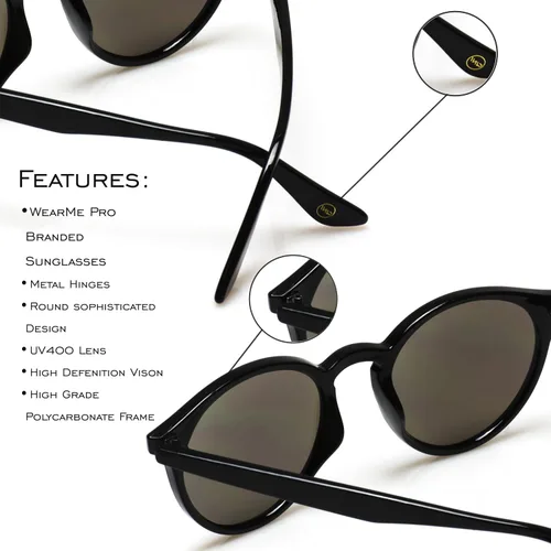 Vista 6 de WearMe Pro - Gafas de sol redondas retro resistentes 100 UVAUVB para mujeres y hombres