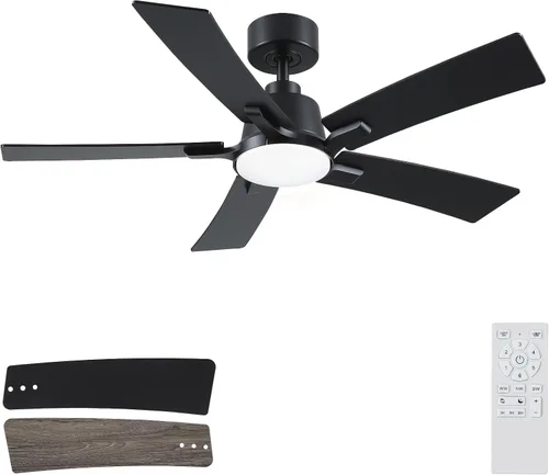Vista 12 de Ventiladores de techo de 42 pulgadas con luces y control remoto, ventilador de techo negro de montaje empotrado para dormitorio, sala de estar