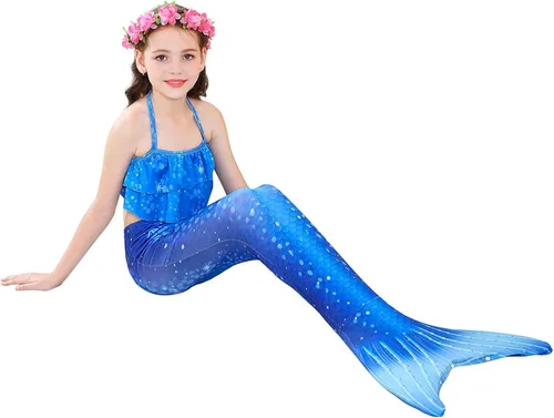 Vista 3 de Wfundeals Conjunto de bikini de princesa para nadar con monoaleta para traje de baño cosplay cola de sirena