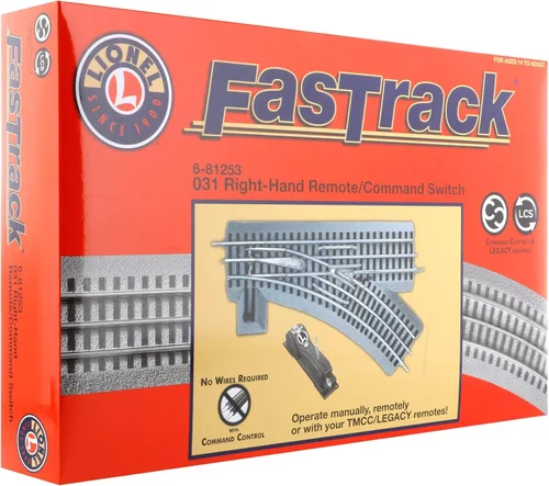 Vista 3 de Lionel FasTrack O31 - Interruptor de control remoto para mano derecha con sección de curva de cuarto, accesorio de vía de tren modelo de calibre O