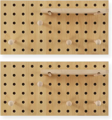 Vista 2 de Tablero de Clavijas de Madera Beige Expositor Modular Tablero de Clavijas de Madera Combinación Organizador de Pared Almacenamiento Ganchos de Pared