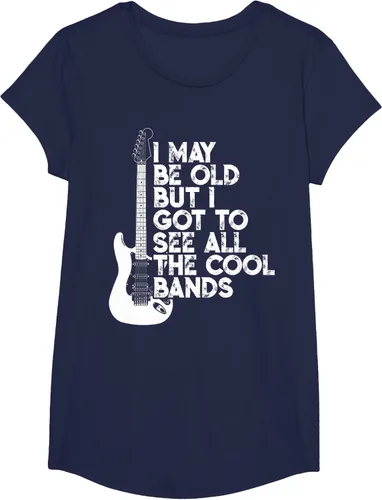 Vista 64 de Camiseta con texto en inglés "I May Be Old But I Got to See All The Cool Bands" Negro