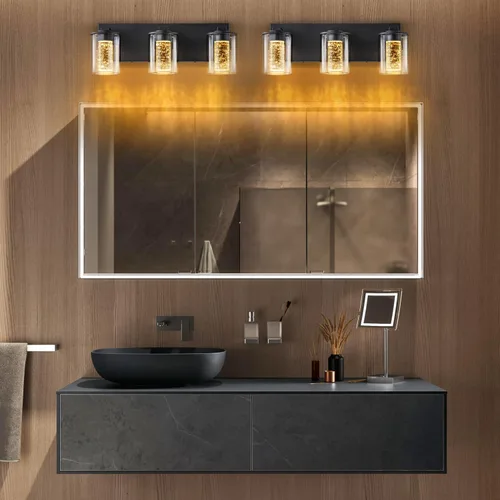 Vista 7 de SineRise Lámpara de tocador negra (3 luces, 17 pulgadas), (3000 K/4000 K/6000 K, regulable), lámpara LED de baño con protección ocular, moderna Negro