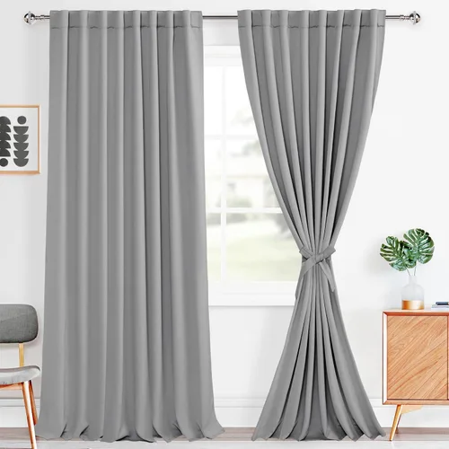 Vista 109 de Hiasan Cortinas opacas negras para dormitorio, cortinas opacas cortas de 45 pulgadas de largo, con aislamiento térmico, bolsillo para barra