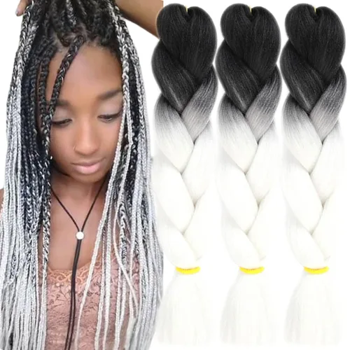 Vista 57 de 3 paquetes de extensiones de cabello sintético para trenzar de color negro a azul, tamaño jumbo ombré, de 24 pulgadas o trenzas de ganchillo