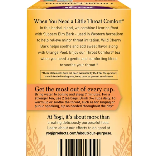 Vista 3 de Yogi Tea Throat Comfort - 16 bolsas por paquete (4 paquetes) - Té de hierbas para garganta - calmante orgánico para la garganta, incluye raíz