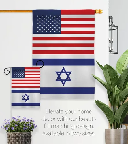 Vista 8 de Bandera israelí estadounidense de bandera de Israel, 2 piezas de pancartas de pared para habitación, patio, césped, jardín, tapiz interior al aire