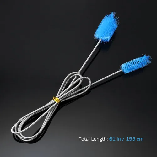Vista 4 de UEETEK Cepillo de limpieza flexible inoxidable con doble extremo de tubo de filtro de tubo de manguera para acuario de pecera (azul cielo)