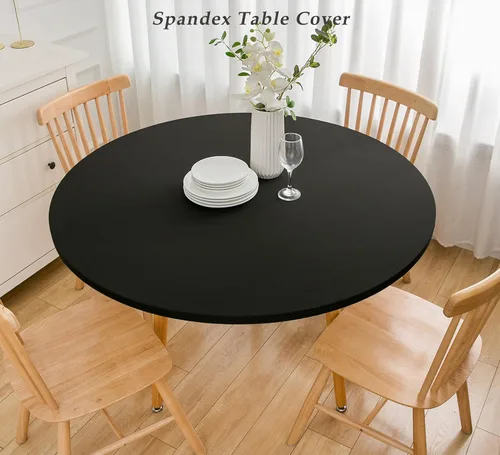 Vista 2 de Wolkemer Mantel Redondo Ajustado de 2 Pies de Spandex Elástico Cubierta para Mesa de Cóctel Borde Elástico Negro Cubierta Superior de Mesa