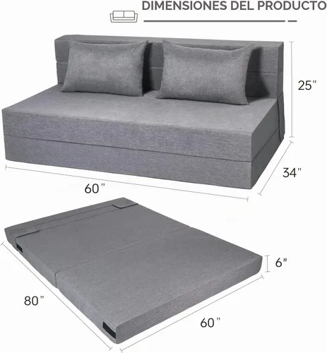 Vista 2 de Fvkind Sofá cama plegable, silla cama plegable con funda extraíble lavable, sofá plegable desplegable convertible con almohada, sofá futón para sala