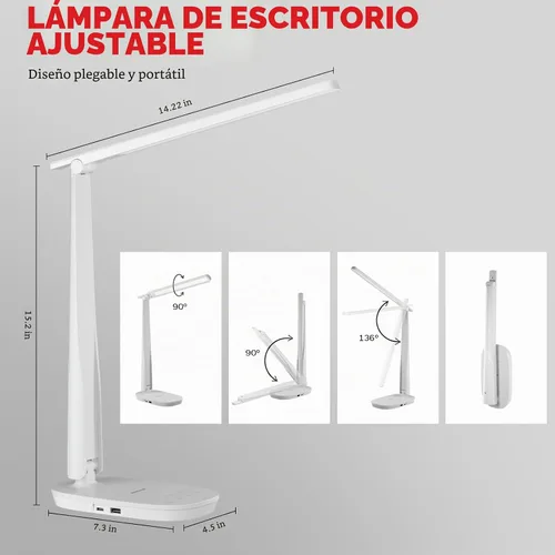Vista 3 de Honeywell Lámpara LED de escritorio - HWT-H2 Sunturalux™ Lámpara de escritorio plegable para cuidar los ojos con puerto de carga USB A+C de doble
