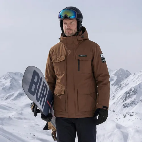 Vista 2 de Chaqueta de esquí para hombre, impermeable, resistente al viento, capucha extraíble para invierno, para motos de nieve, senderismo