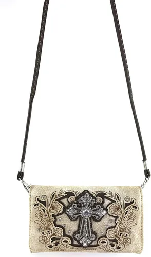 Vista 3 de Zelris Western Floral Blossom Cross Mujer Crossbody Muñeca Trifold Wallet