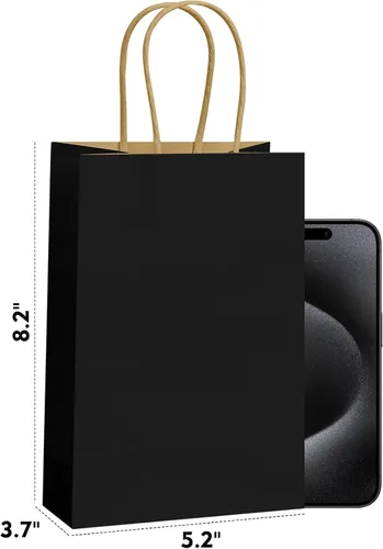 Vista 2 de REMTAP Bolsas de papel de regalo de 5.9 x 3.2 x 8.2 pulgadas, 50 bolsas de papel kraft con asas, bolsas de regalo a granel para bodas, fiestas