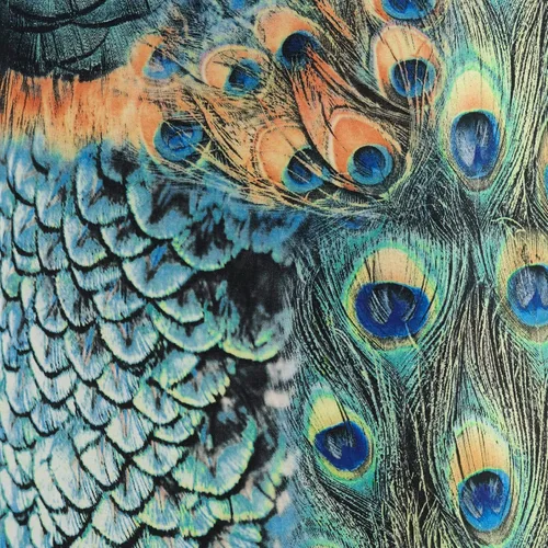 Vista 3 de Pantalla de lámpara de tambor con impresión grande Dyna Peacock premontada Azul/Verde