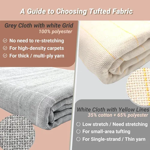 Vista 4 de 45" x 45", paquete de 2 telas grandes primarias para tufting con cuadrícula blanca para pistola de tufting, tela de respaldo de alfombra primaria