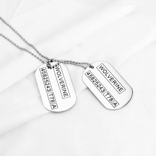 Vista 3 de Wolverine Logan 2 sided Dog Tags Stainless Steel Military Pendant Necklace