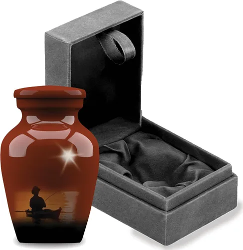 Vista 12 de Forever URNS - Urna funeraria de cremación para adultos con tema clásico de hombre de pesca para cenizas humanas de mujeres y hombres, 320 pulgadas