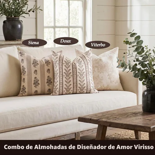 Vista 4 de Amor Virisso Fundas de almohada florales para sofá 18x18 Juego de 2 Fundas de almohada con estampado en bloque Fundas de almohada decorativas
