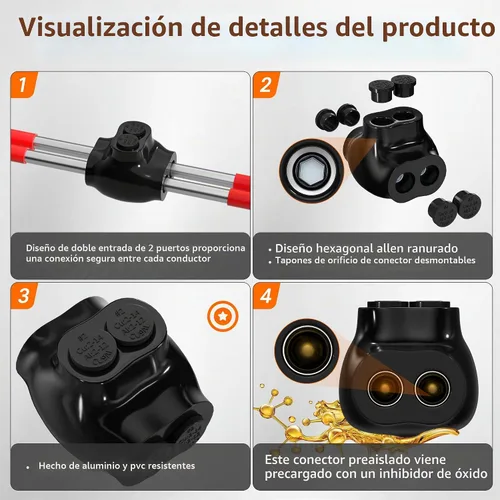 Vista 3 de Joinfworld Conectores de empalme con aislamiento de 2 puertos 2-14 AWG Conectores de alambre de aluminio a cobre Conectores de cable eléctrico