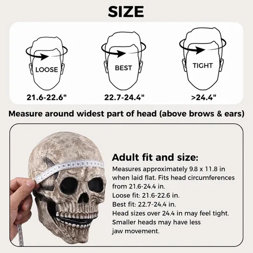 Vista 10 de Máscara de calavera de látex para adultos con mandíbula móvil