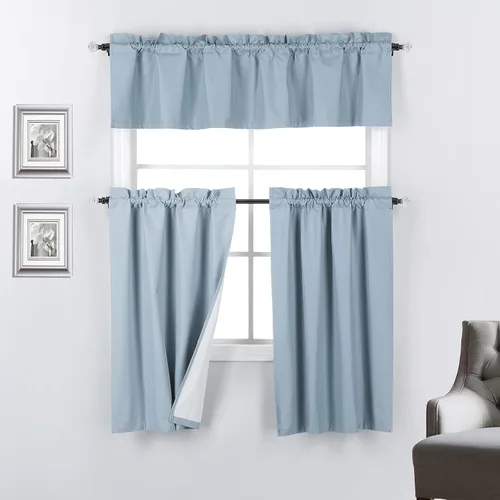 Vista 5 de Rooney - Juego de 3 cortinas opacas con respaldo térmico para ventana de cocina (negro)