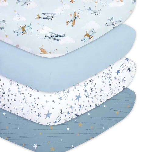 Vista 14 de Sábanas ajustadas para cuna para bebés niños 3 Pack, juego de sábanas de cuna de microfibra extra suave de 28" x 52" para colchón de cuna de bebé
